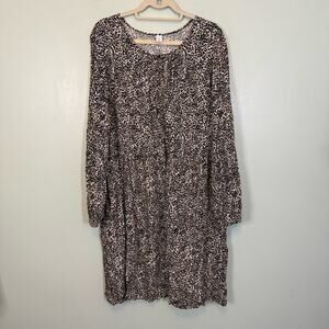 Old Navy Long Sleeve Keyhole Animal Print Leopard Shift Mini Dress Black XXL T